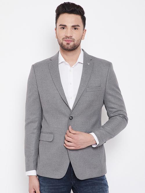 grey solid single breasted casual blazer - 16706064 - Very Small Image - 1
