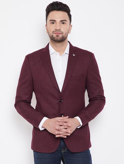 maroon solid single breasted casual blazer - 16706065 - Very Small Image - 1