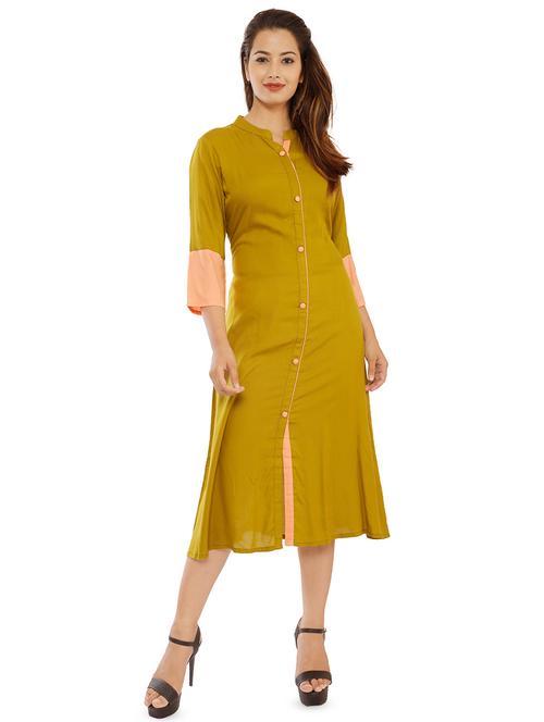 solid a-line ethnic dress - 16706328 - Very Small Image - 1