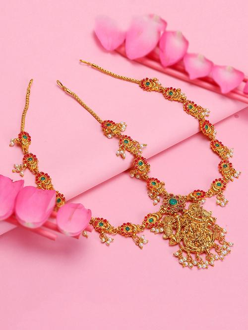 red gold plated maang teeka - 16707669 - Very Small Image - 1