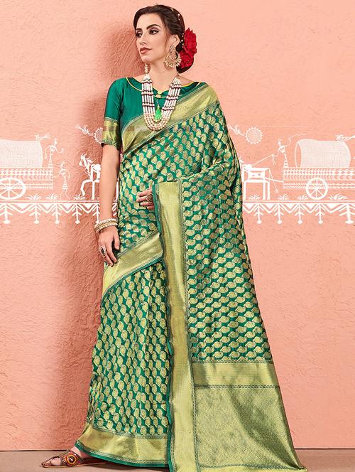 jacquard banarasi saree with blouse - 16708037 - Very Small Image - 1