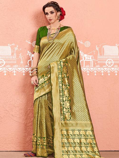 jacquard banarasi saree with blouse - 16708039 - Very Small Image - 1
