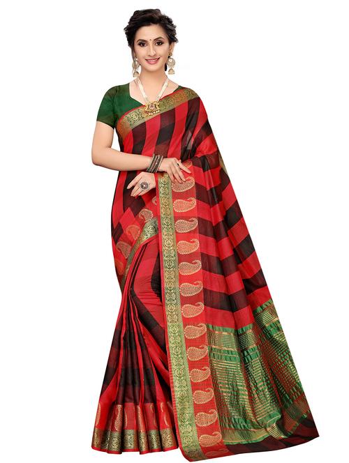 check printed bordered saree with blouse - 16708066 - Very Small Image - 1
