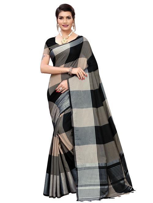 checkered bordered saree with blouse - 16708079 - Very Small Image - 1