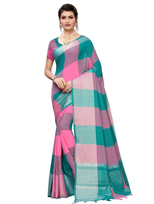 checkered bordered saree with blouse - 16708082 - Very Small Image - 1