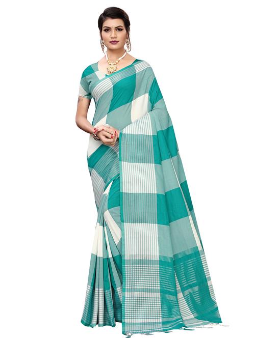 checkered bordered saree with blouse - 16708083 - Very Small Image - 1
