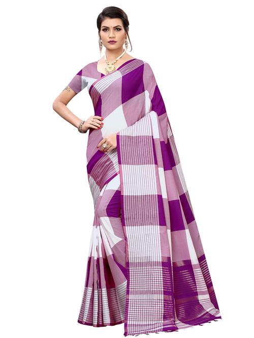 checkered bordered saree with blouse - 16708084 - Very Small Image - 1