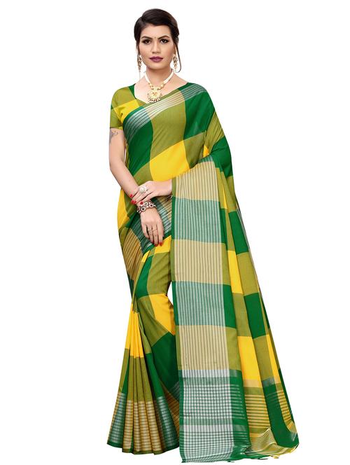 checkered bordered saree with blouse - 16708085 - Very Small Image - 1