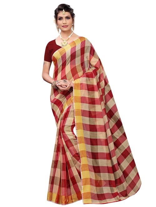checkered bordered saree with blouse - 16708088 - Very Small Image - 1