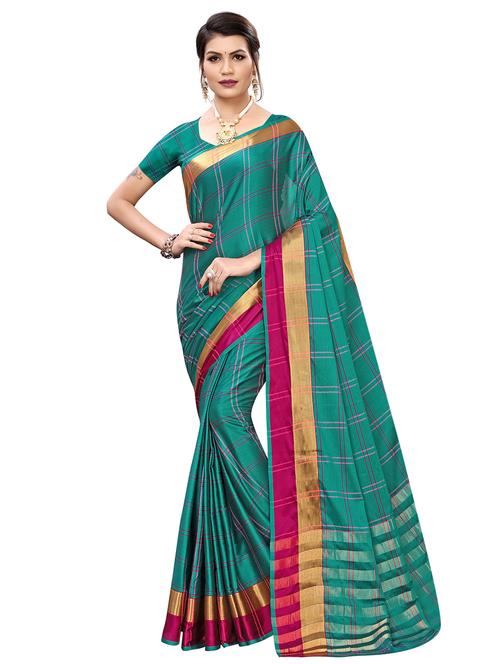 checkered bordered saree with blouse - 16708097 - Very Small Image - 1