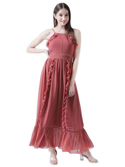 lace insert ruffle detail maxi dress - 16708290 - Very Small Image - 1