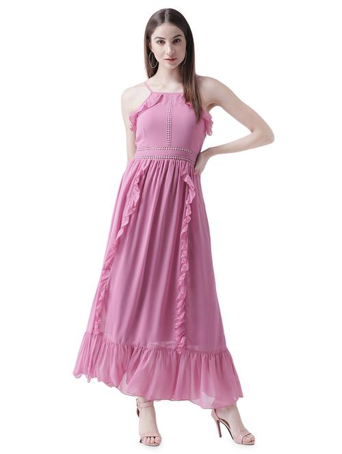 lace insert ruffle detail maxi dress - 16708291 - Very Small Image - 1