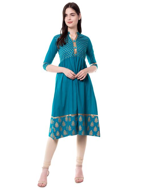 turquoise flared kurta - 16708588 - Very Small Image - 1
