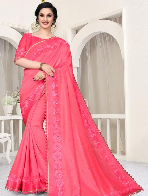 solid bordered saree with blouse - 16708738 - Very Small Image - 1