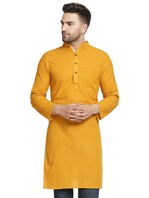 yellow solid long kurta - 16708917 - Very Small Image - 1