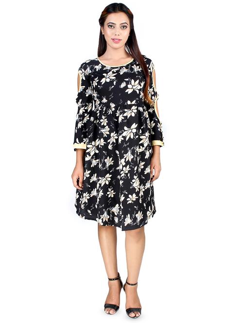 cut out sleeved floral a-line dress - 16708925 - Very Small Image - 1