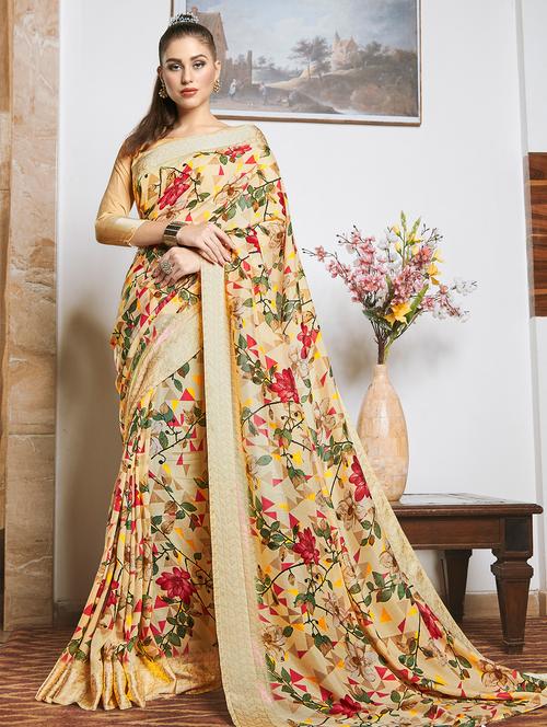 floral printed saree with blouse - 16709435 - Very Small Image - 1