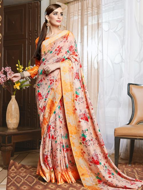 floral printed saree with blouse - 16709436 - Very Small Image - 1