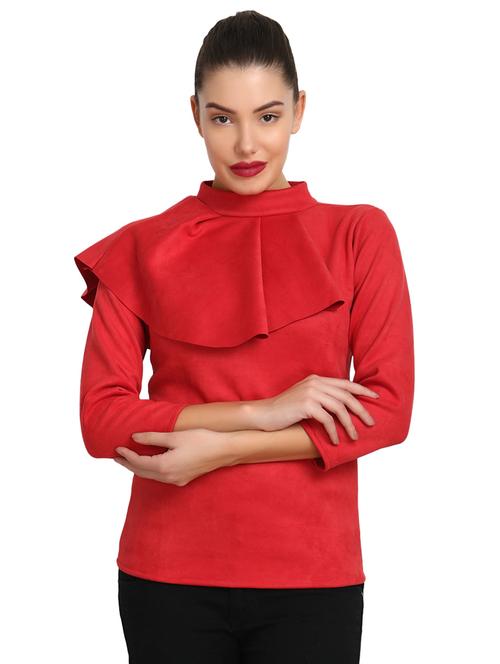 mock neck ruffle detail top - 16710619 - Very Small Image - 1