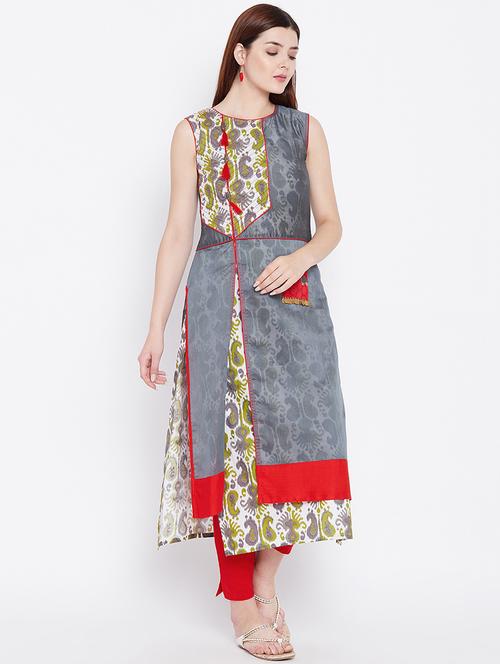 paisley printed layered kurta - 16710706 - Very Small Image - 1