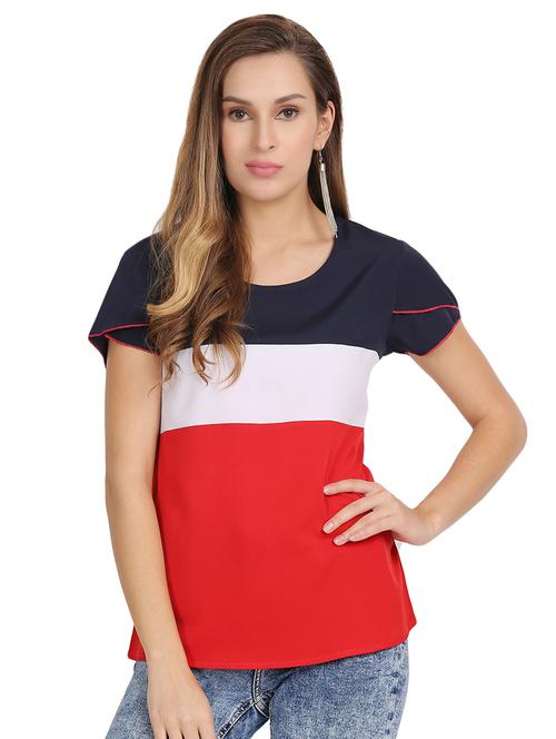 color block round neck top - 16711045 - Very Small Image - 1
