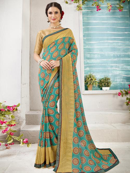 sky blue georgette printed saree with blouse - 16711582 - Very Small Image - 1