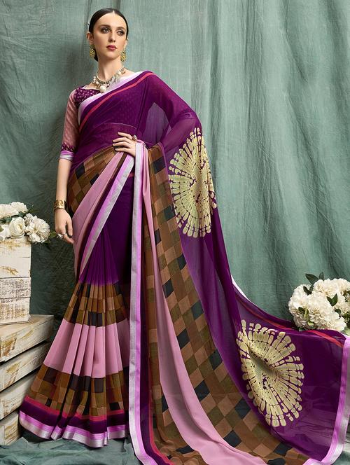 abstrt printed saree with blouse - 16711599 - Very Small Image - 1