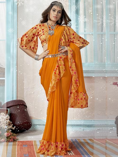 ruffle fusion saree with blouse - 16711615 - Very Small Image - 1