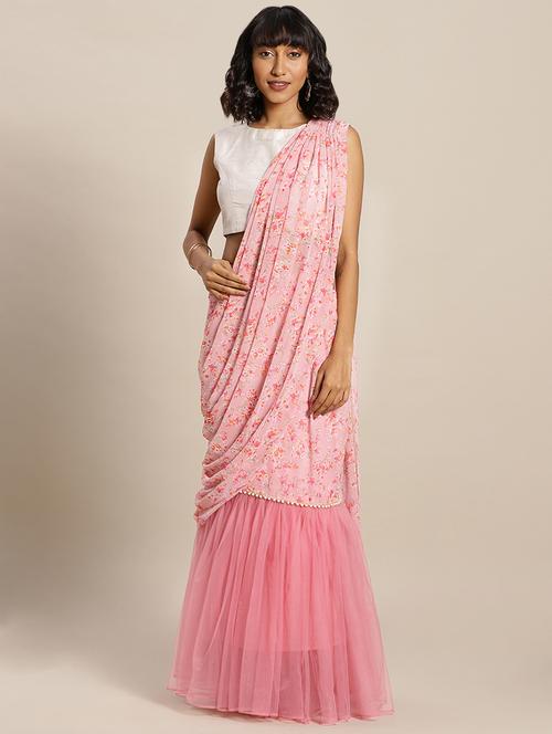 floral printed ruffled saree with blouse - 16711645 - Very Small Image - 1