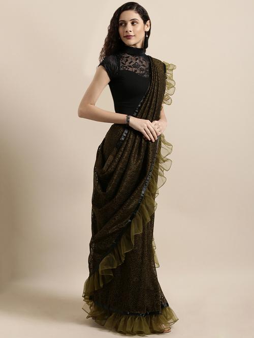 solid draped saree with blouse - 16711667 - Very Small Image - 1