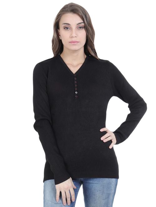 button detail v-neck pullover - 16712016 - Very Small Image - 1