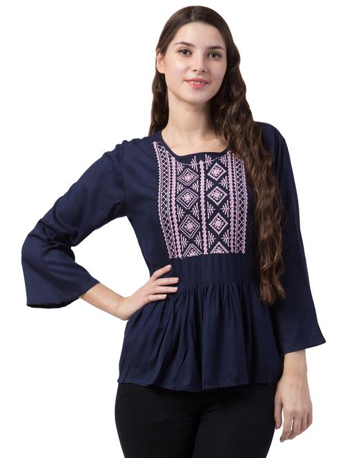 embroidered detail gathered top - 16712205 - Very Small Image - 1