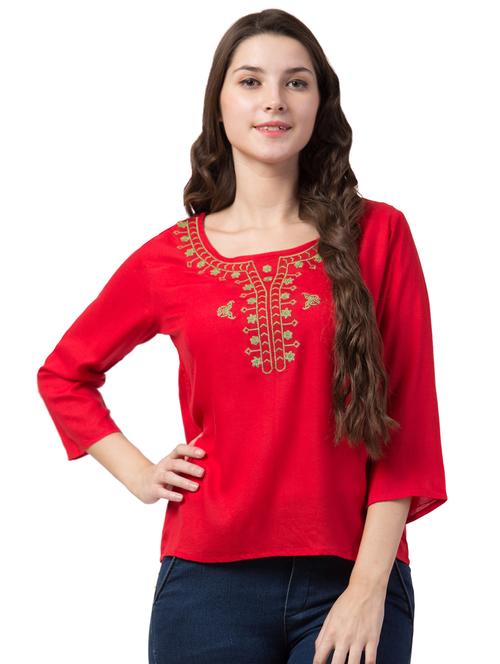 round neck embroidered detail top - 16712207 - Very Small Image - 1