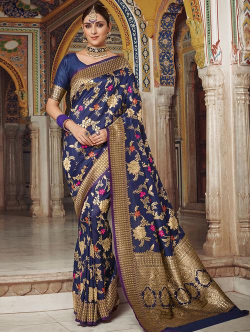 floral banarasi saree with blouse - 16713594 - Very Small Image - 1