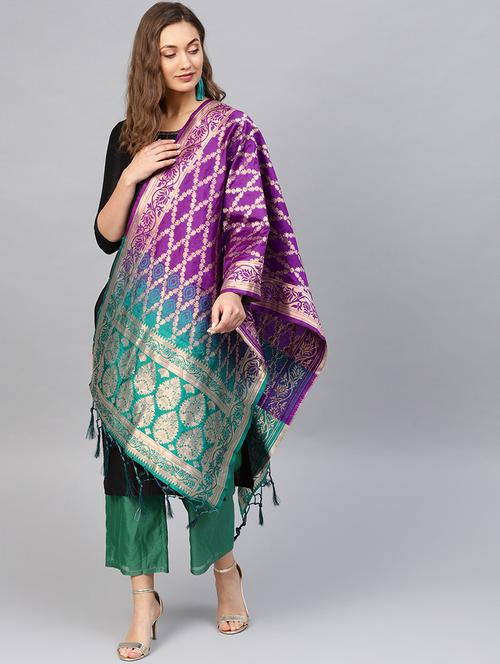 floral banarasi dupatta - 16714112 - Very Small Image - 1
