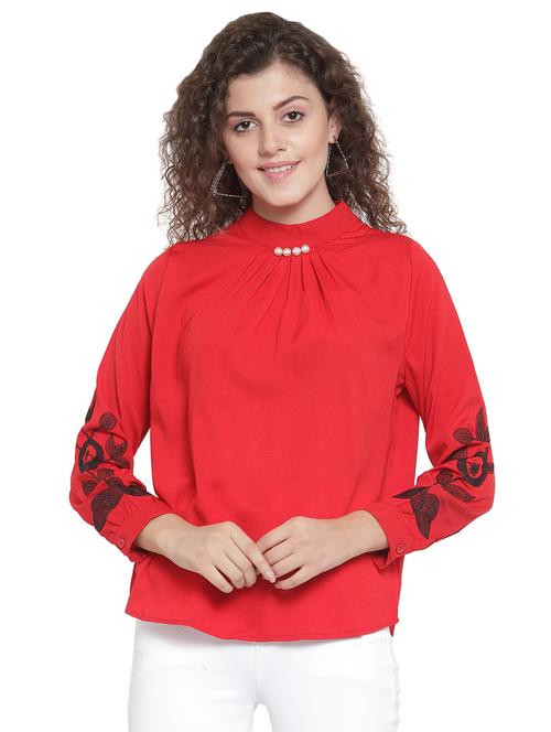 embroidered detail mock neck top - 16714376 - Very Small Image - 1