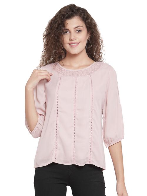 lace detail round neck top - 16714388 - Very Small Image - 1