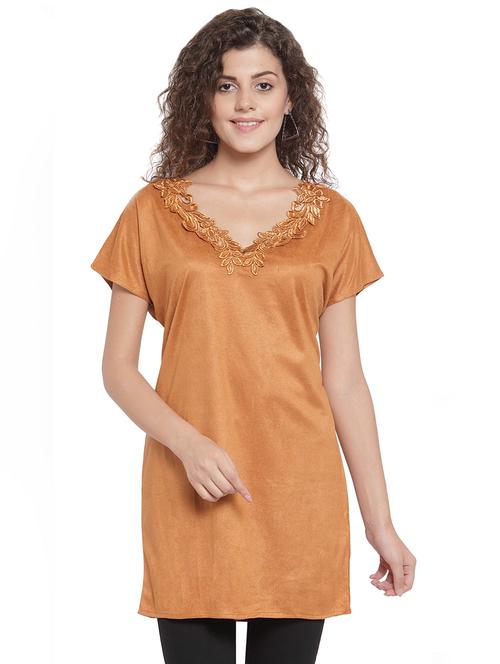 lace embellished neck solid tunic - 16714392 - Very Small Image - 1