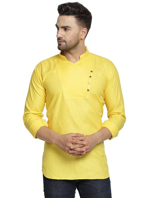 yellow solid short kurta - 16714868 - Very Small Image - 1