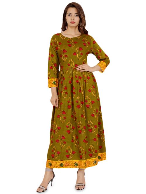 green floral printed flared kurta - 16717188 - Very Small Image - 1