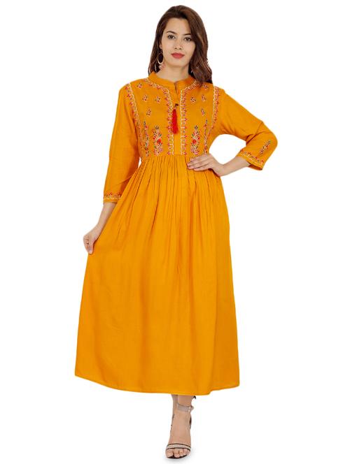 orange embroidered flared kurta - 16717190 - Very Small Image - 1