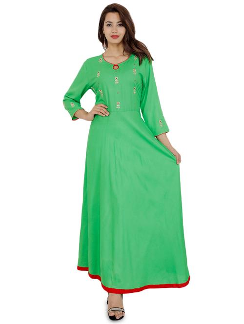 green gotta work flared long kurta - 16717193 - Very Small Image - 1