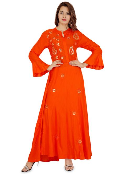 orange gotta work flared long kurta - 16717194 - Very Small Image - 1