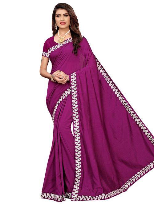 solid bordered saree with blouse - 16717224 - Very Small Image - 1