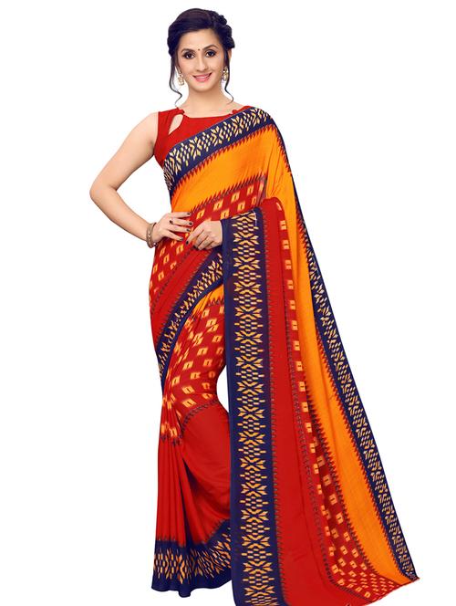 ikat printed saree with blouse - 16717234 - Very Small Image - 1