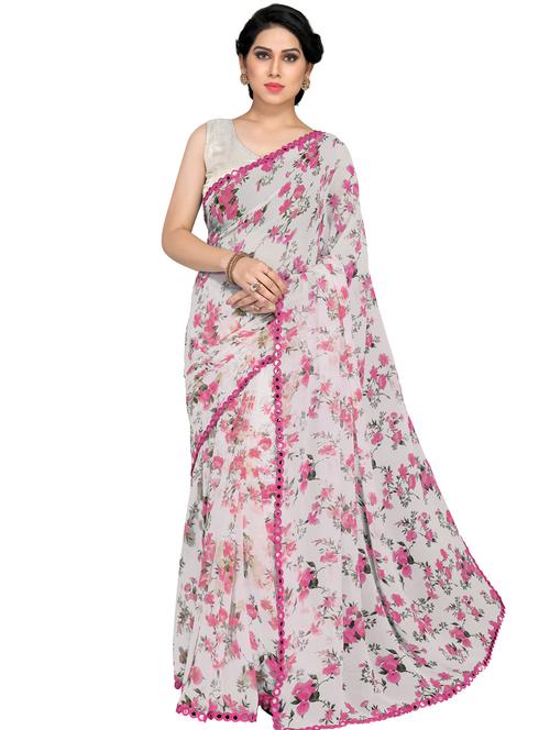 floral printed saree with blouse - 16718027 - Very Small Image - 1