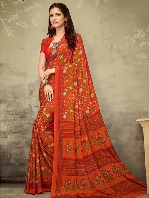 floral printed saree with blouse - 16718224 - Very Small Image - 1