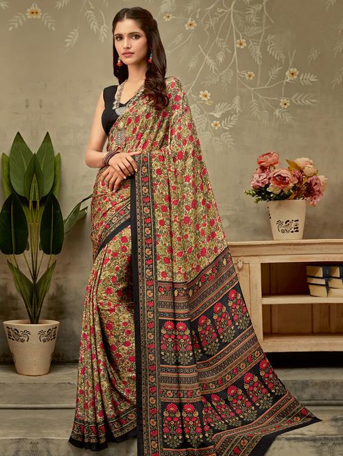floral printed saree with blouse - 16718254 - Very Small Image - 1