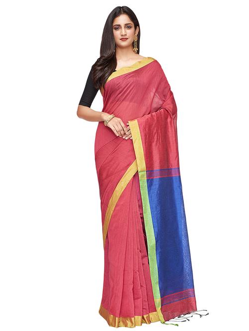contrast handloom saree with blouse - 16718634 - Very Small Image - 1