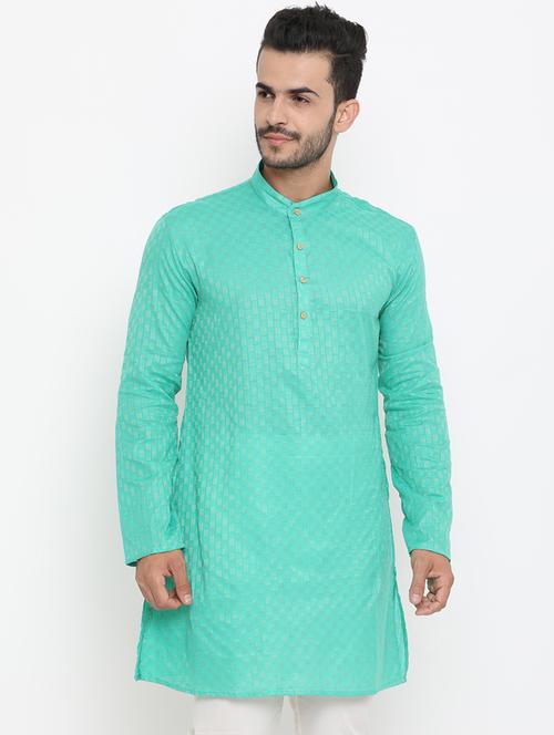 green jacquard medium kurta - 16718882 - Very Small Image - 1